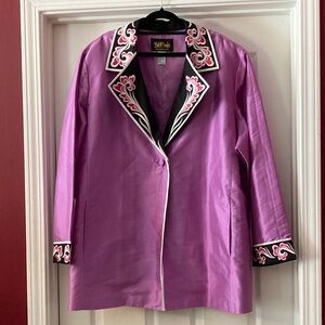 Bob Mackie Purple Embroidered Collar Blazer